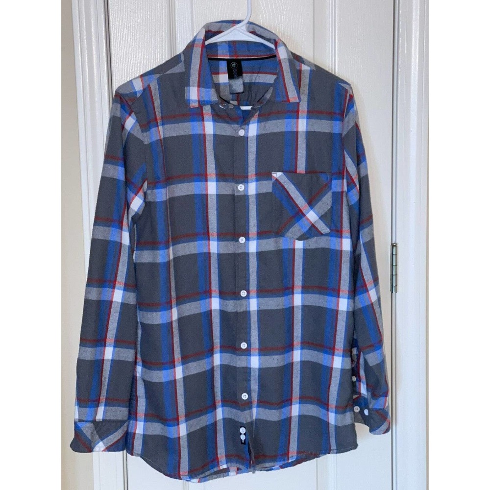 BURNSIDE‎ Mens Plaid Flannel Shirt Blue Multicolor Long Sleeve Size Small